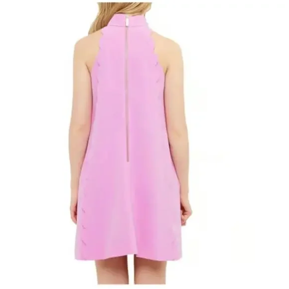 TED BAKER Torrii Halterneck Scallop Tunic Dress Pale Pink Purple